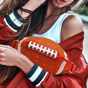 Orange Bling Studded Football FannyPack Sling Bag Statement Womens Accessory